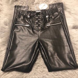 Faux Leather Lace Up Pants
